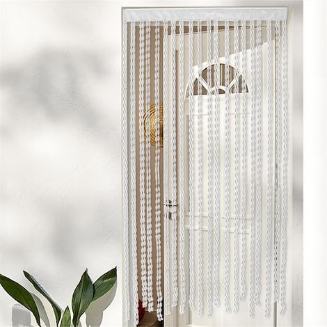 AUTRUCKER Séparateur de pièce à franges shaggy 1 x 2 m, rideau à fils, panneau de porte à franges pour salon et chambre à coucher (blanc) (1/5)