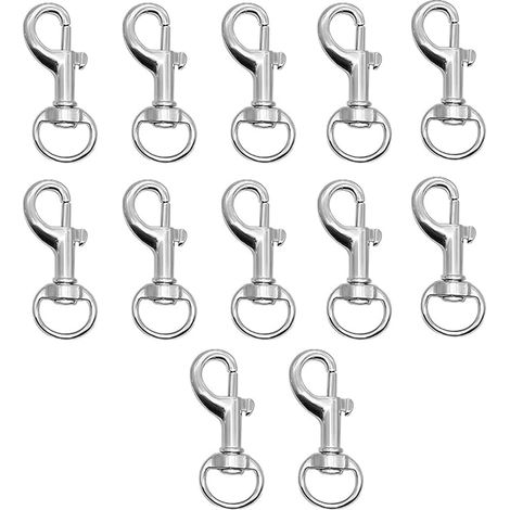 Lot de 12 Mousquetons Pivotants en Alliage de Zinc avec Anneau Porte Clef, Attache Porte Clef pour Laisse Chien, Petit Mousqueton INOX pour Sac a Dos, Accroche Porte Clef et Accessoires Divers (1/5)