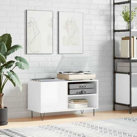 Armoire à disques-Étagère range CD-Meuble de rangement blanc brillant 85x38x48 cm bois d'ingénierie 549676 (1/5)
