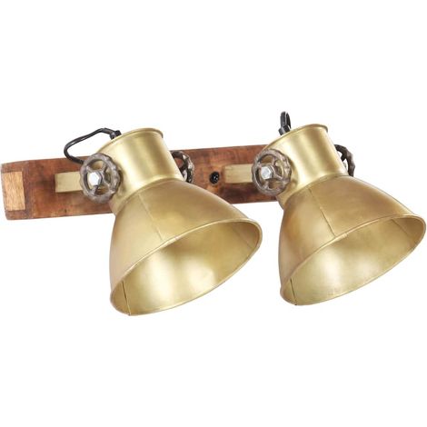 Lampe Murale et Plafonnier Industriel Fer et Bois Manguier Laiton Marron 45 x 25 cm E27 (1/5)
