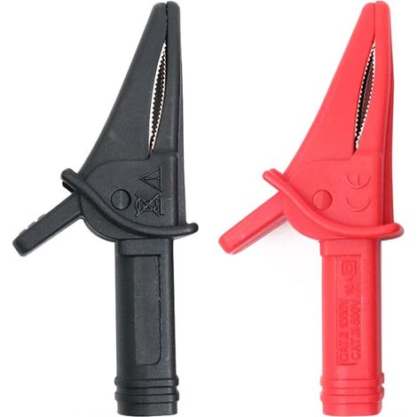 2 pièces Pinces Crocodiles entièrement isolées, Grandes Pinces Crocodiles Dauphin avec Prise de 4mm pour Fils de Test d'oscilloscope (Noir + Rouge)
