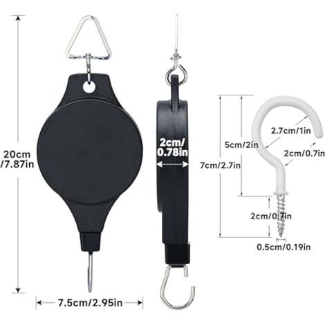 Lot de 4 poulies rétractables pour suspension, crochets pour paniers de fleurs suspendus, mangeoires à oiseaux, paniers de plantes suspendus, pots de fleurs, cages à oiseaux (1/4)