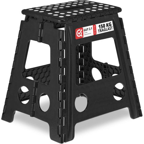 Tabouret Pliable, 1 Marche, Charge Max. 120 kg, Plastique antidérapant, escabeau Cuisine, 40 cm de Haut, Noir (1/5)