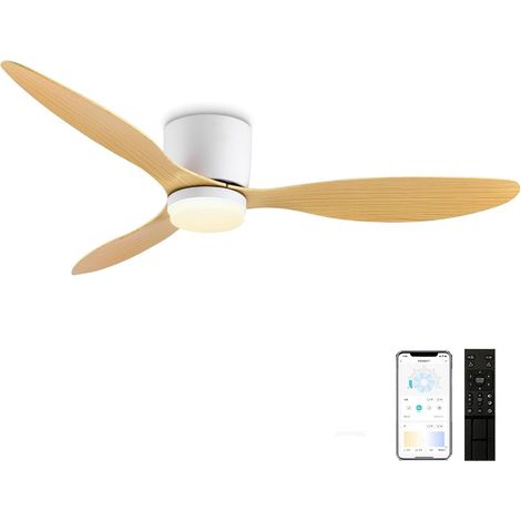 42 inch Ceiling Fan with Light and Remote Control, Reversible DC Motor, Quiet and Bright Ceiling Fan, 6 Speeds with Timer, Lightweight and Modern Ceiling Fan, White and Wood Grain