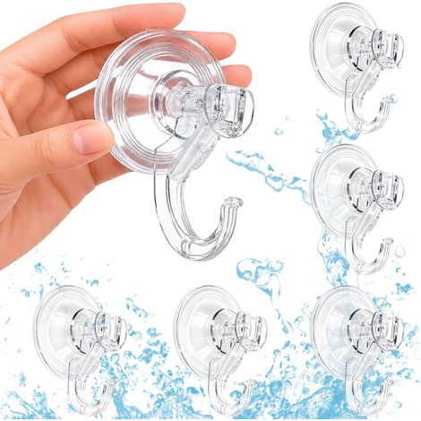 Lot de 6 Crochets à Ventouse, Transparent Amovible Ventouse Salle de Bain Robuste 5Kg, Plus Puissante, Pour Salle de Bain, Cuisine, Fenêtre, Multi-usage pour Intérieur et Porte-serviette (1/5)