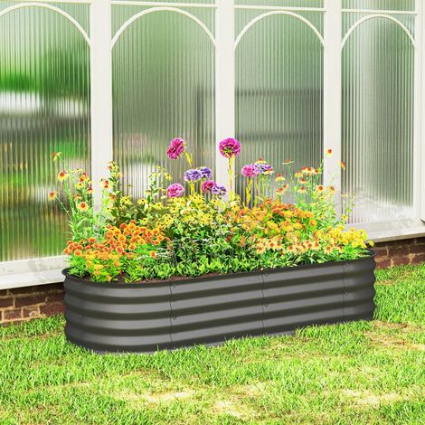 Jardinière surélevée carré potager de jardin en acier modulable légumes, plantes, fleurs, dim. 150 x 62 x 30 cm gris (1/5)