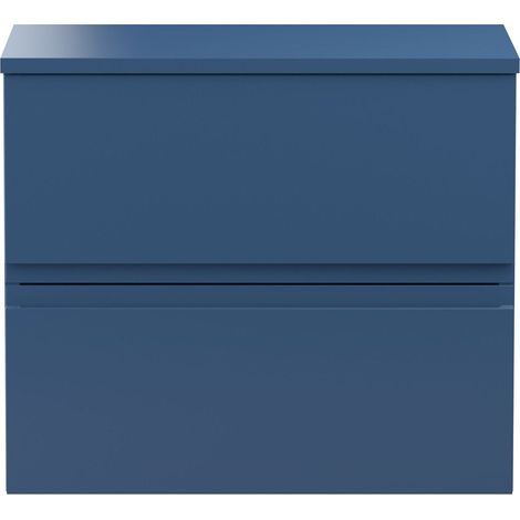 Mavesyn Contemporary 2 Drawer Wall Hung Vanity Unit with Worktop, Dark Blue, 600mm