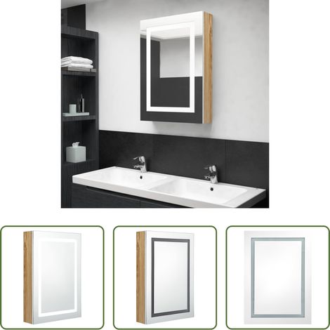 vidaXL LED-Spiegelschrank Bad - LED-Spiegelschrank fürs Bad Weiß und Eichen-Optik 50x13x70 cm (1/5)