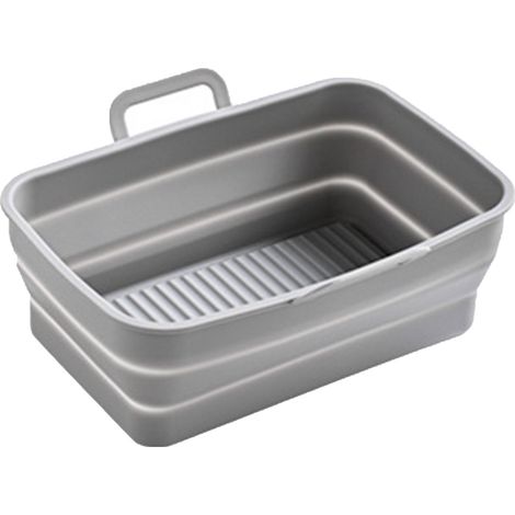 Moule de cuisson en silicone pliable, poêle à friture à bord surélevé, design à double poignée, panier réutilisable pour friteuse, gris, usage domestique (1/5)