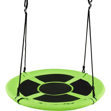 Balançoire Ronde 100CM Suspendue Nid d’Oiseau Hauteur Réglable Capacité 150KG Vert Noir CW63676 (1/2)