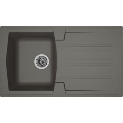 STRADOUR Evier cuisine a encastrer 1 bac + 1 égouttoir Arena - Résine - 86 x 50 cm - Gris béton (1/2)