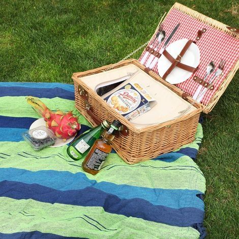 Hängematte, 260 x 100 cm, Doppelhängematte, 300 kg Tragkraft, für Terrasse, Balkon, Garten, Outdoor-Aktivitäten, Camping, mit Tragetasche, Gurten und Karabinern, blau gestreift (1/4)