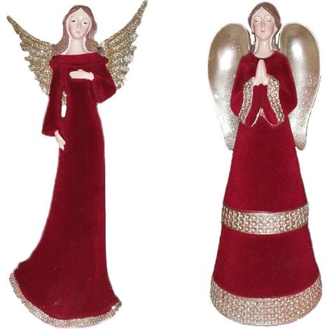 Angelo con ali rosso da decorazioni natalizie idea regalo per natale con vestito vellutato moderno ed elegante - decoro: decoro 2 (1/5)