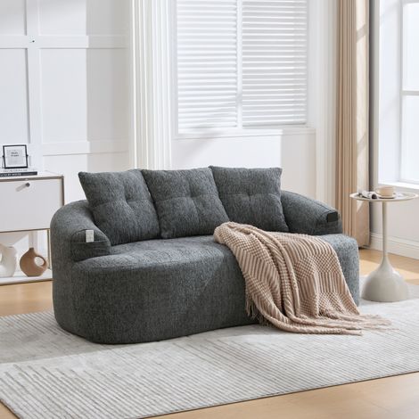 Divano 2 posti chenille seduta profonda grigio OKMYHOME (1/5)