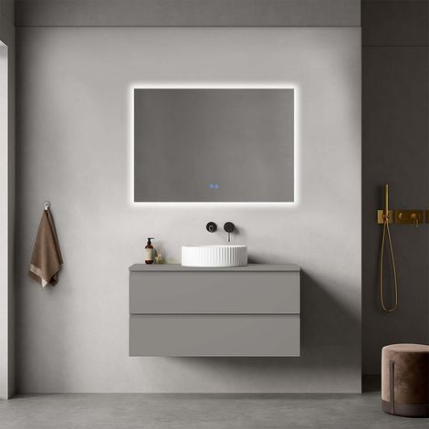 Mobile bagno sospeso 100 cm Grigio Londra per Lavabo d'appoggio Specchio Quadro Retroilluminato - Fiji Paint Top (1/4)