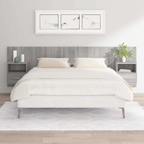 vidaXL Cabecero de cama y mesitas madera contrachapada gris Sonoma (1/5)