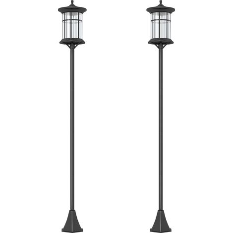 Set 2 Lampioni Solari 23,5x23,5x184 cm con 6h Autonomia e Ancoraggio a Terra in Acciaio Inox e ABS Nero (1/5)