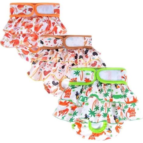 Lot de 3 Couches pour Chien Femelle - LECOO - Haute Absorption, Lavable, Réutilisable - Taille M - Motif Nature (1/4)