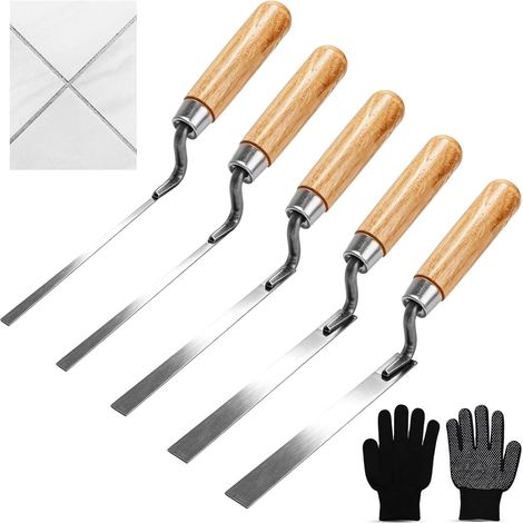 Lot de 5 truelles à joint en acier inoxydable 6/8/10/12/15 mm avec lame en acier inoxydable et poignée souple, outil de maçonnerie pour pointer mortier et carrelage outils ciment et joints (1/5)
