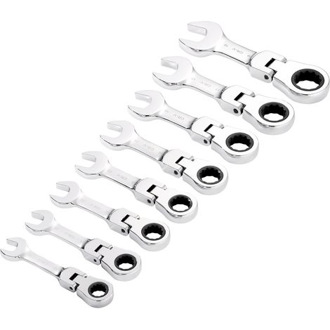Draper 8-Piece Hi-Torq® Stubby Flexible Head Ratchet Spanner Set (Metric, Combination, Compact Design)