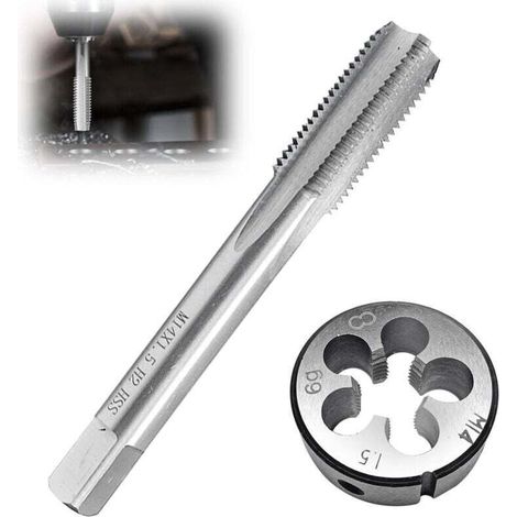 2 Pièces Ensemble Tarauds et Filières, M14x1,5mm Filetage Taraudage, Filiere Plomberie Tarauds, Tarauds avec Alliage Outil Acier Rond Filetage Matrice (1/5)