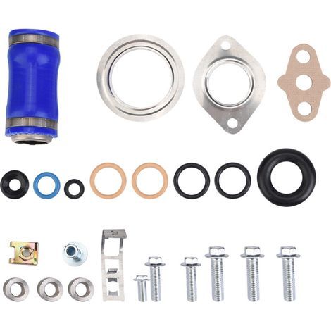 Ce kit de réparation de collecteur d'admission comprend un tuyau en silicone bleu et est spécialement conçu pour les moteurs diesel Ford Powerstroke 6.0L (2003-2010). Il est fabriqué en alliage d'alum (1/2)