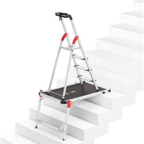 Hailo Stehleiter L80 ComfortLine (4 Stufen) im Set mit TP1 Treppenpodest (1/5)