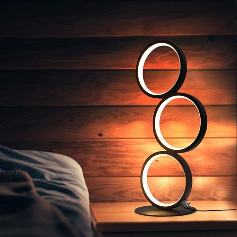 ZMH Lampe de table LED Dimmar Lampe de chevet moderne noire Lampe de bureau en forme d'anneau en aluminium, lampe de nuit décorative 12W avec câble 2,9M et prise EU pour chambre salon bureau (1/5)