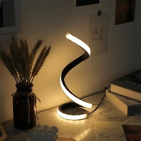 Lampe Spirale LED de Luxe Dimmable - Veilleuse Créative pour Chambre, Décoration Moderne Élégante, Noir avec Socle (1/5)