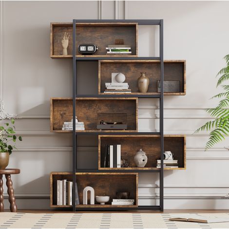 Libreria 121x35x176 cm in MDF marrone e nero con ripiani, per soggiorno – MEUBLIV (1/5)