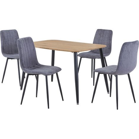 Aspen Light Oak Rectangular Table & 4 Grey Fabric Chair Set - MDF/Metal - L54 x W53.5 x H88 cm