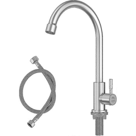 Grifo de cocina de agua fría con manguera flexible de 60 cm y tuercas de acero inoxidable 304, grifo de una sola salida. (1/5)