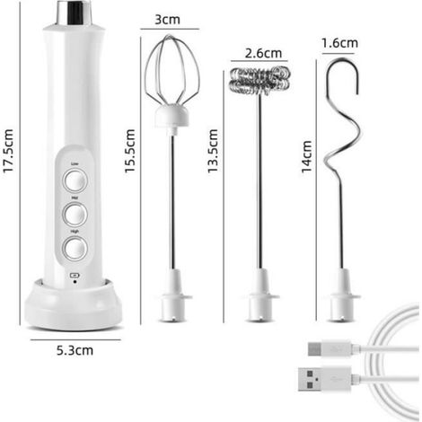 Mousseur À Lait - 3 Vitesses Réglables - Têtes Interchangeables En Acier Inoxydable - Rechargeable USB - 1 Pièce (1/4)