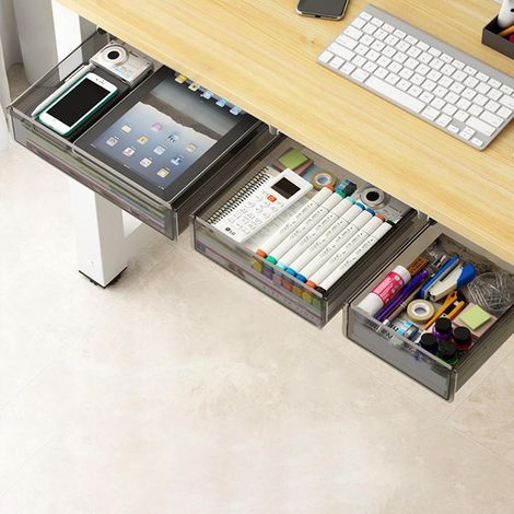 Lot de 4 tiroirs de rangement sous le bureau - Avec colle - Créez un espace de rangement supplémentaire pour votre maison, bureau, cuisine, fournitures scolaires (1/5)