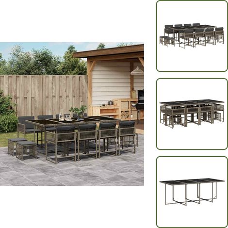 13-tlg. Garten-Essgruppe mit Kissen Grau Poly Rattan - Gartengestell - Gartenset - Outdoor Möbel - Gartenmöbel - Rattan Gartenmöbel (1/5)