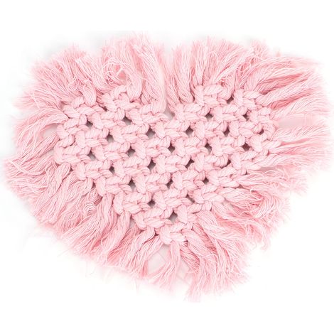 Set de 6 sous-verres en coton pour tasse de café, forme cœur rose, avec pompons, isolant thermique, tapis décoratif de cuisine. (1/5)