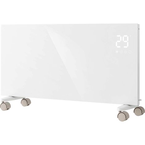 Radiateur verre trempé 2000W – pose murale ou sur roulettes – verrouillage enfant + mode ECO proposés – Blanc