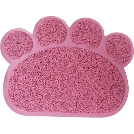 Pvc Forme De Patte Chat Chien Tapis Bac À Litière Couverture Antidérapant Nourriture Eau Bol Alimentation Plateau Rose Clair (1/3)