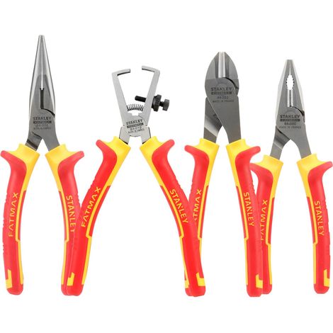Stanley – Coffret de 4 pinces isolées 1000V – Pince universelle 165mm, coupante diagonale 175mm, bec long droit 160mm, à dénuder 170mm – 484489