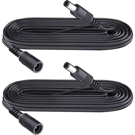 2 Stück DC Verlängerungskabel 5,5mm x 2,1mm, für CCTV Kamera, WiFi IP Kamera, DVR, LED Streifen, Verlängerungskabel DC Netzteil, Schwarz, 2 m
