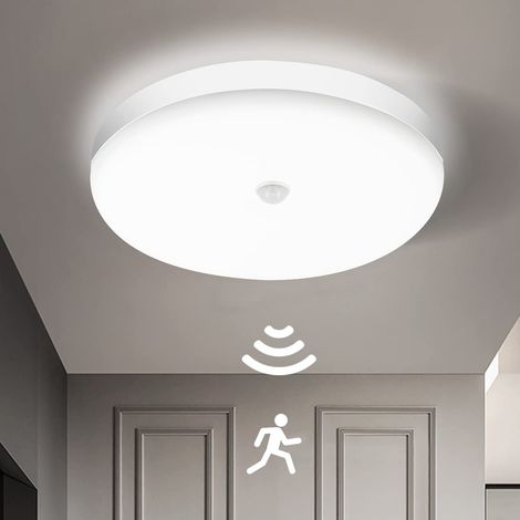 Plafonnier LED 24 W 4000 K IP56 avec détecteur de mouvement, lampe à trois lumières pour intérieur/extérieur, salle de bain, couloir, balcon, garage, cuisine, Ø 40 cm (blanc neutre) [Classe énergétiqu