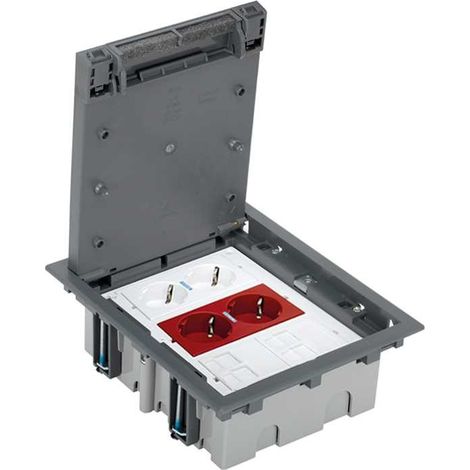 Kit caja de suelo sai simon 500 cima 3 módulos con 1 base doble schuko embornado por corte-rápido con led, 1 base doble schuko