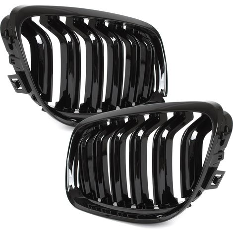 BMW 3 E90 / E91 09-13 BERLINE / BREAK grilles entre les phares (reins) gauche + droite ensemble NOIR BRILLANT DOUBLE BARRE