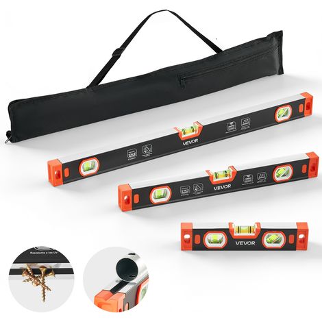 VEVOR 3 tlg. Wasserwaage Set, 225/400/600 mm Richtwaage mit 3 Libellen 90°/45°/0° & 0,5mm/m Genauigkeit, Meganetische Maurerwaage mit V-Nut & Aufhängeloch, Messwerkzeug für Baustelle Hausrenovierung (1/5)
