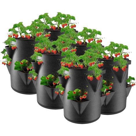 1 Sac De Plantation Fraise, 6 Poches Latérales, Feutre Non Tissé, 45x35 Cm, Pour Balcon, Jardin (1/5)