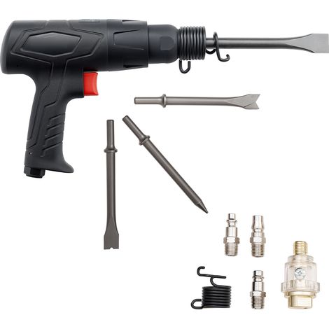 Mophorn Martillo neumático de 2500-2700 BPM con carrera de 70 mm y 4 cinceles de 170 mm. Herramienta neumática de 14,5 CFM para cortar, raspar y demoler.