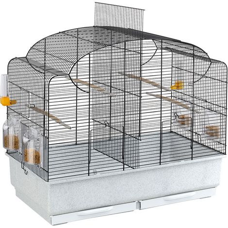 Cage pour canaris avec séparation intérieure – Dimensions 71 x 38 x h 60,5 cm – Structure en métal robuste – Bac en plastique amovible – Ferplast