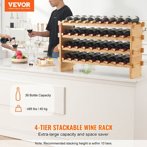 Étagère à Bouteilles Modulaire 36 Bouteilles, Casier à Vin Empilable 4 Niveaux, Range Bouteilles en Bambou Massif Autoportant, Rangement Présentation de Vin pour Cuisine Garde-Manger Cave Bar (1/5)