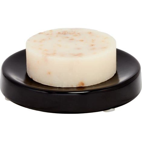 support savon rond, porte-savon en céramique avec pieds antidérapants, accessoire salle de bain pratique pour évier et lavabo, noir mat (1/5)