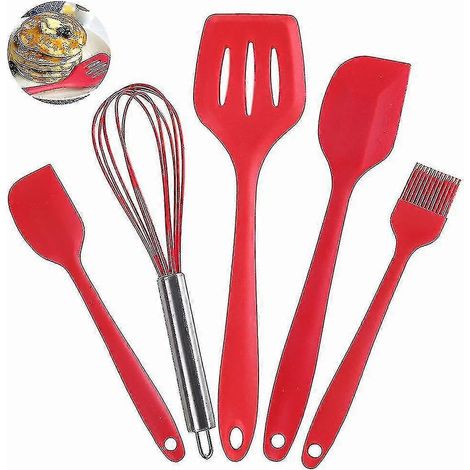 5-teiliges Küchenhelfer-Set aus Silikon, hochhitzebeständig bis 600 °F-red